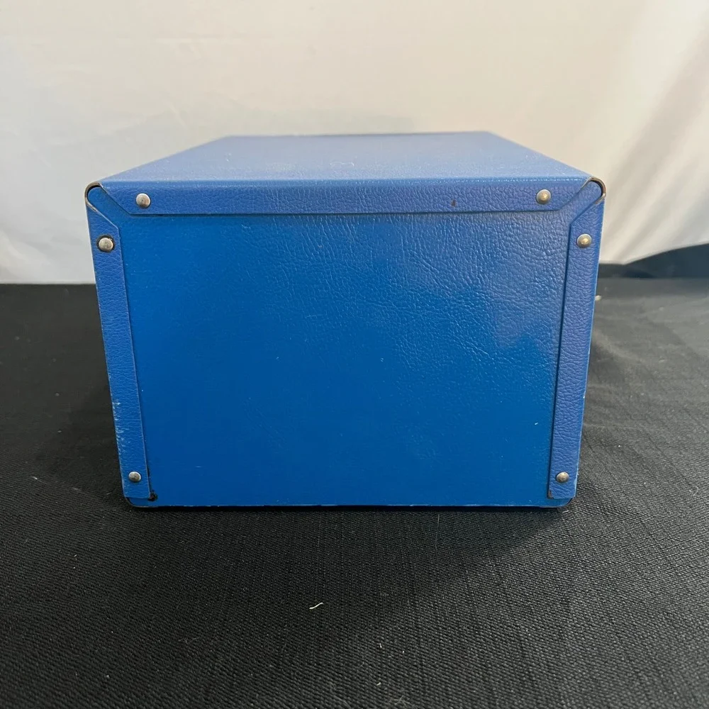 Vintage Blue Faux Leather Napkin Dispenser Chrome Metal Retro Diner Cafe Style